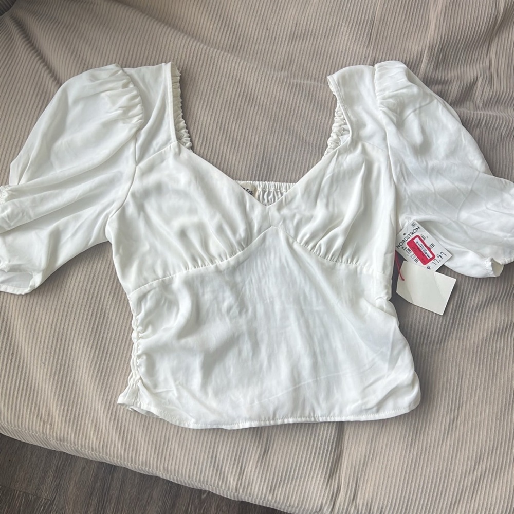 White Fitted Ruched Blouse